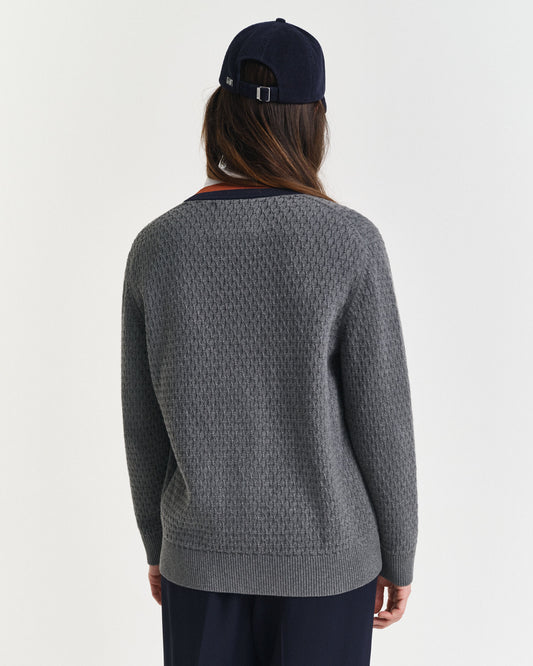 Textured Cotton Contrast Cardigan