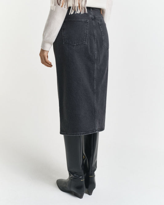 Buttoned Midi Denim Skirt