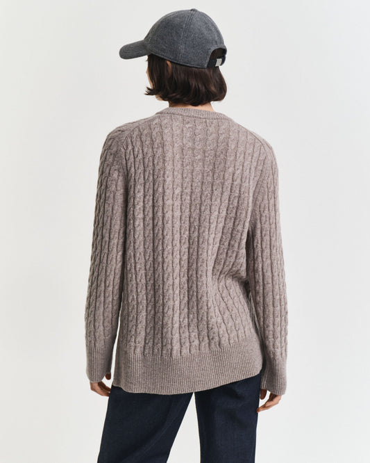 Wool Cable Knit Crew Neck Sweater