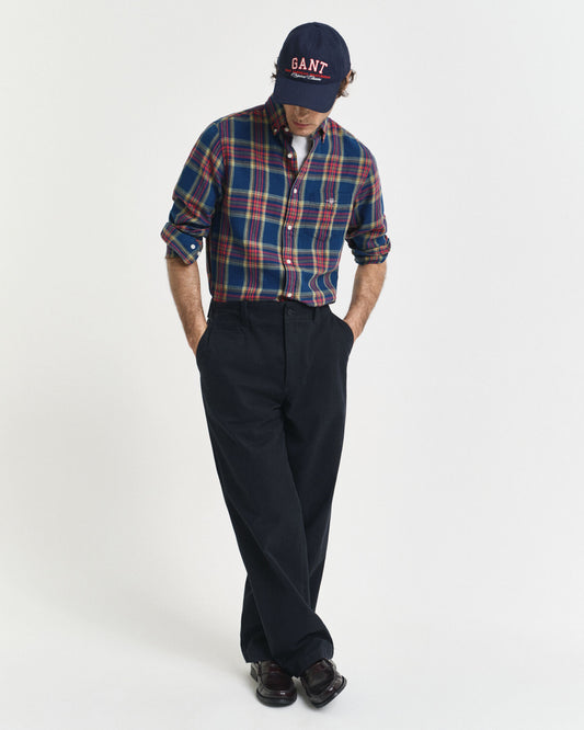 Regular Fit Checked Indigo Twill Shirt