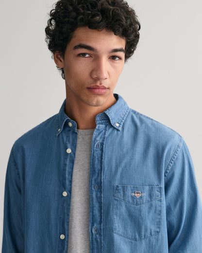 Men's Regular Fit Indigo Shirt - SEMI LIGHT BLUE