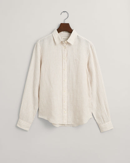 Women's Regular Fit Striped Linen Shirt - DRY SAND