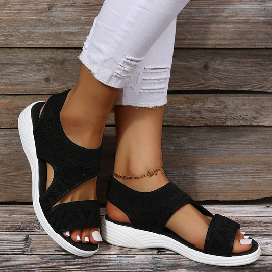 Women Summer Casual Shoes Hollow Peep Toe Mesh Platform Sandals