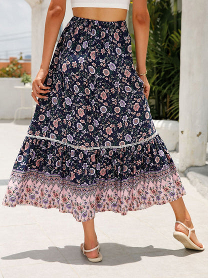 Women's Summer Boho Floral Elastic High Waist Beach Skirts