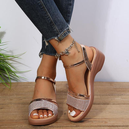 Women Summer 2025 Shoes Rhinestone Peep-toe Sandals