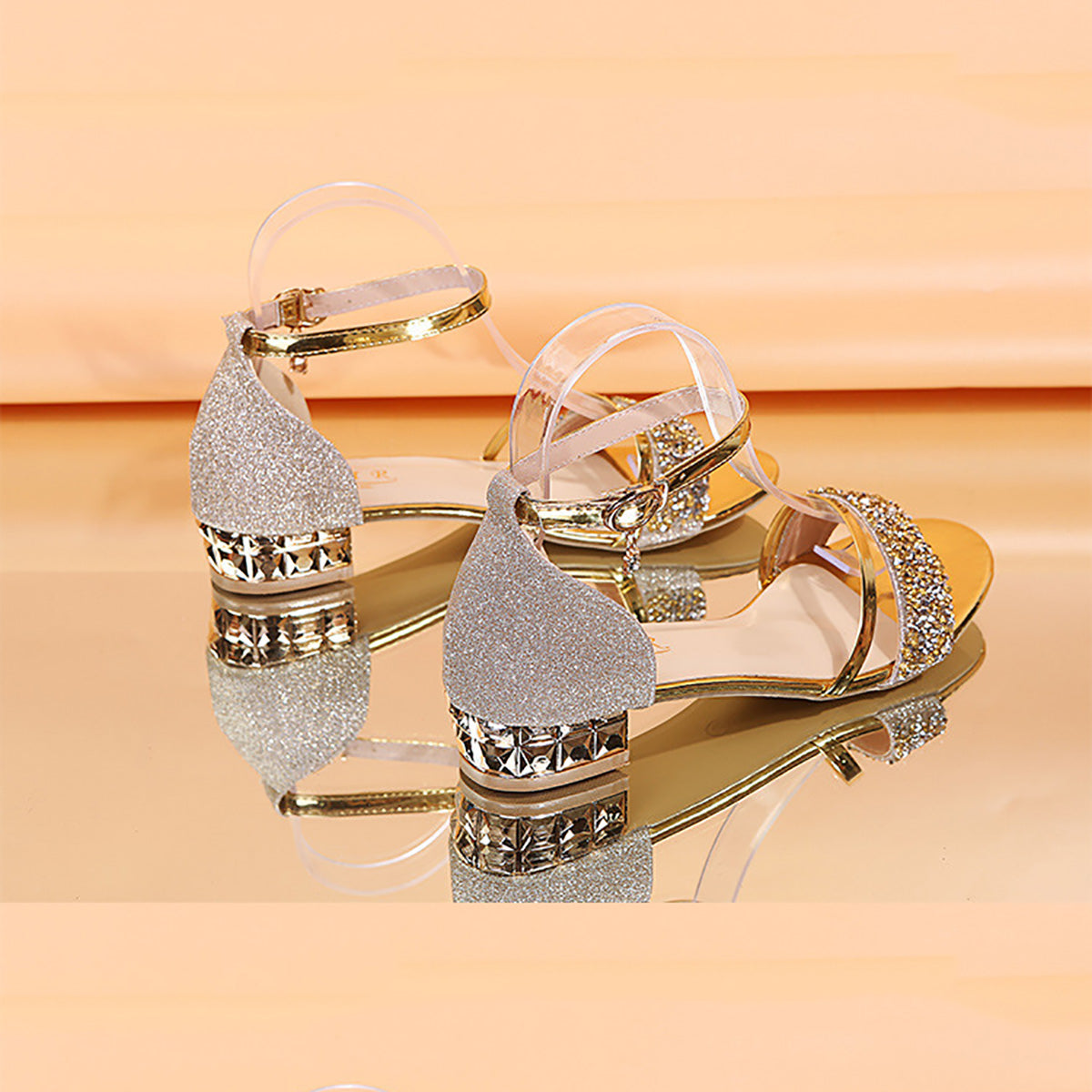 Energyjohn Women Summer 2025 Round-toe Rhinestone Peep-toe Sandals