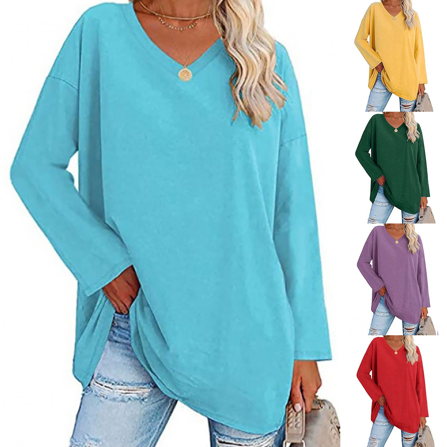 🔥Up to 69% OFF Today🔥Women Fall/Winter 2025 Oversized Tops Long Sleeve Casual V-neck Loose T-shirts