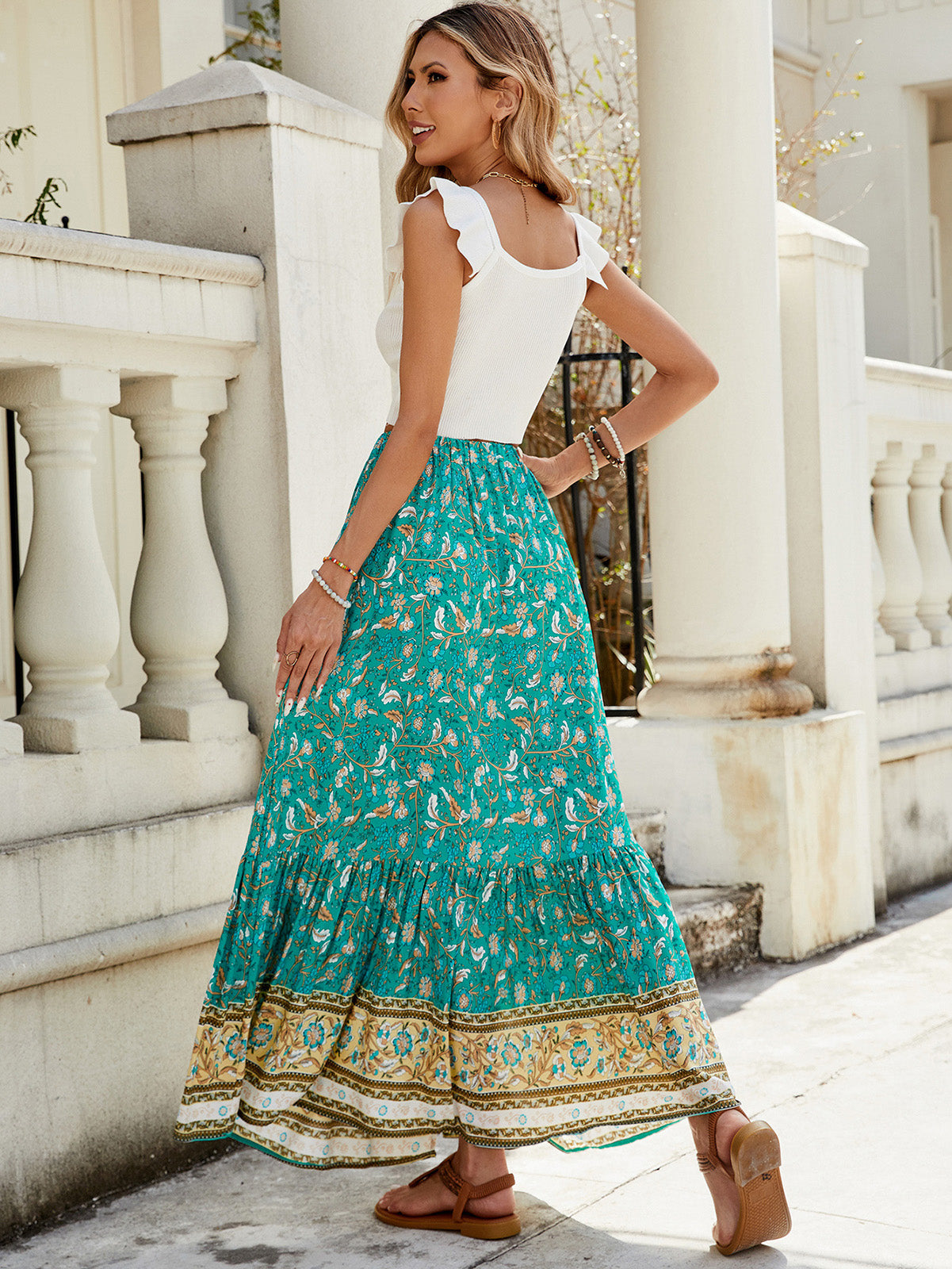 🔥Up to 69% OFF Today🔥Women's Summer Beach Pleated A-Line Boho Floral Elastic High Waist Maxi Skirts