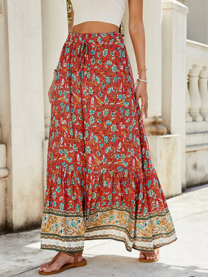 🔥Up to 69% OFF Today🔥Women's Summer Beach Pleated A-Line Boho Floral Elastic High Waist Maxi Skirts
