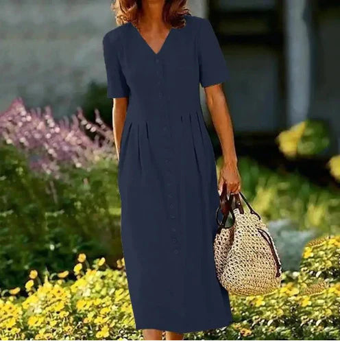 Apricot Plain Short Sleeve Midi Dress