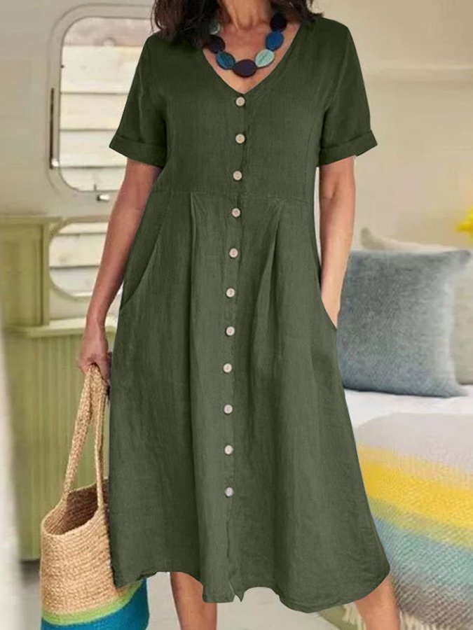 Women's Casual Elegant Cotton And Linen Dress