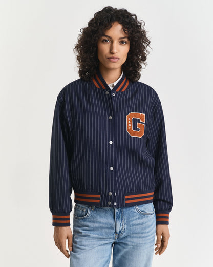 Pinstriped Varsity Jacket