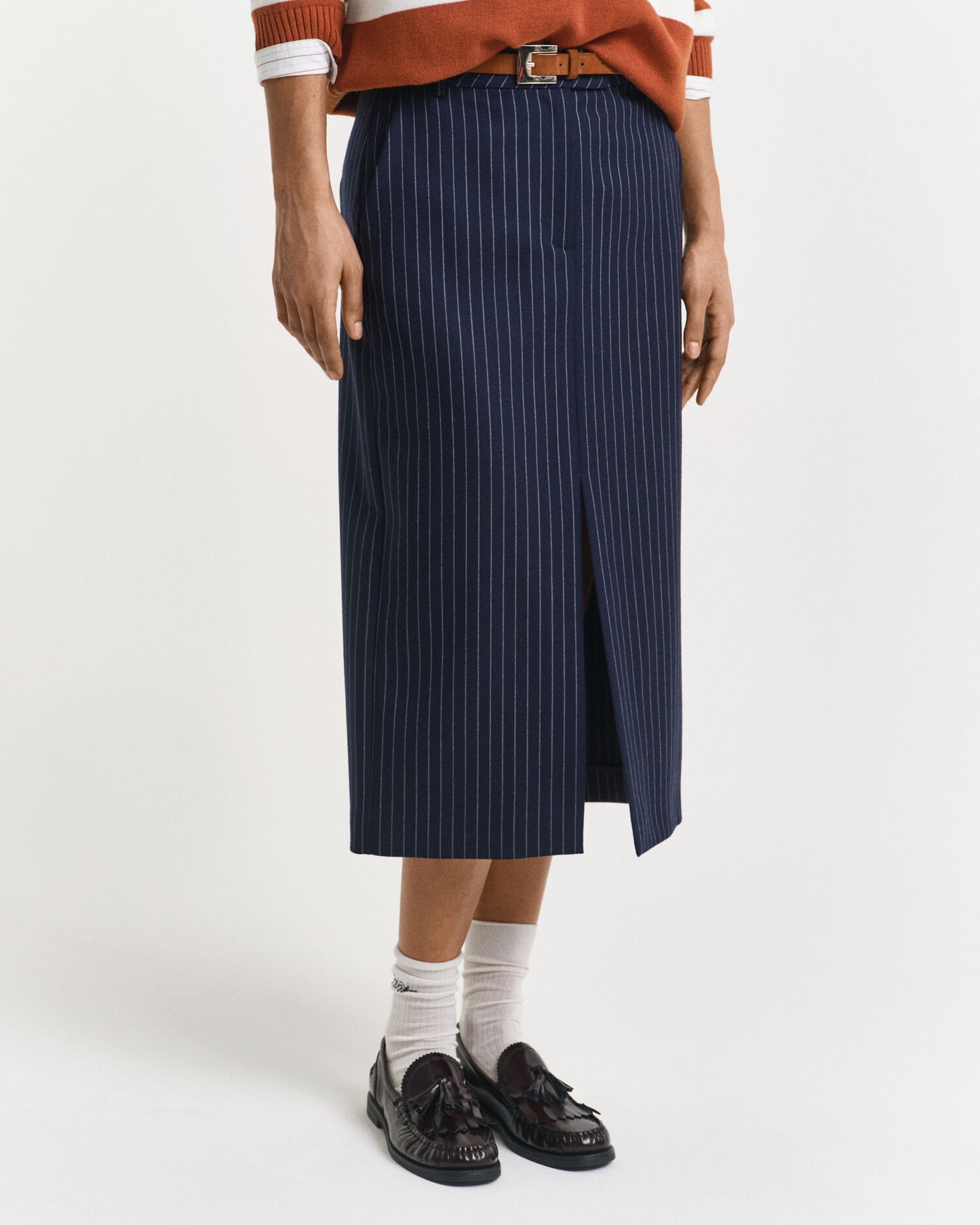 Pinstriped Midi Skirt