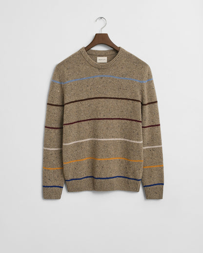 Striped Wool Blend Nepps Crew Neck Sweater