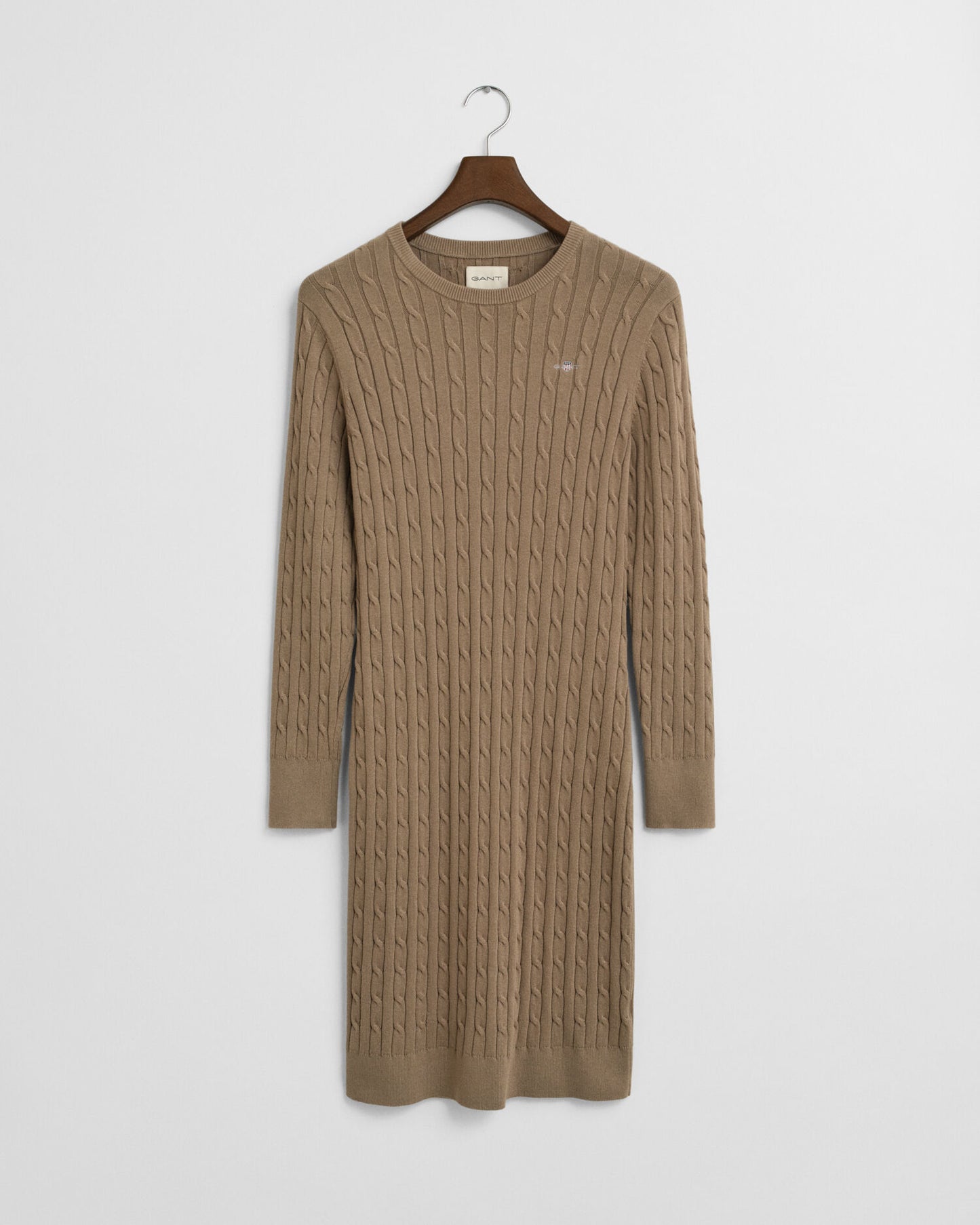 Stretch Cotton Cable Knit Crew Neck Dress