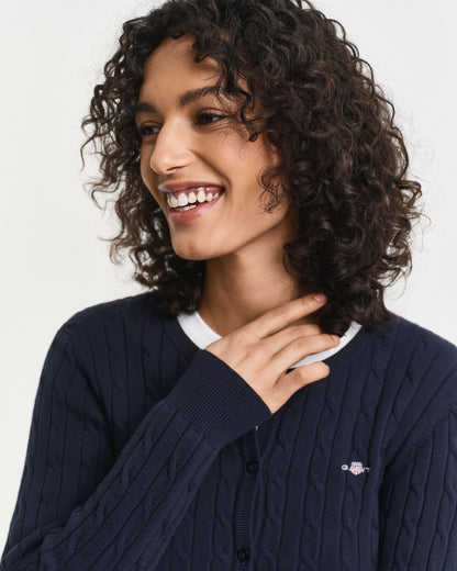 Stretch Cotton Cable Knit Cardigan