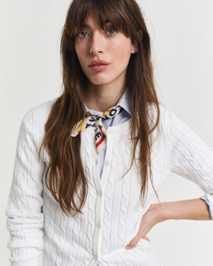 Stretch Cotton Cable Knit Cardigan