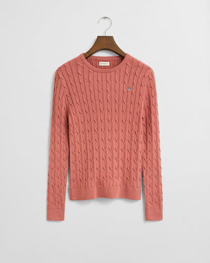 Teen Girls Stretch Cotton Cable Knit Crew Neck Sweater