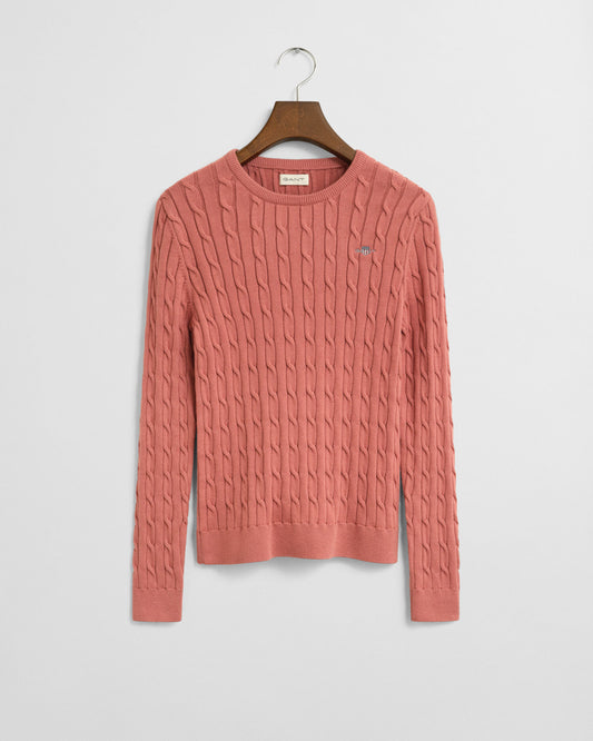 Teen Girls Stretch Cotton Cable Knit Crew Neck Sweater