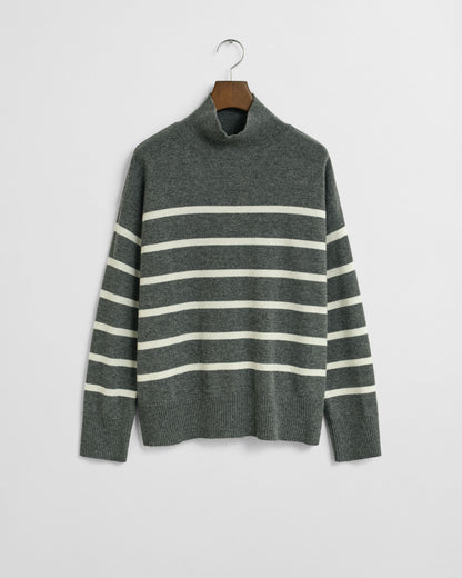 Striped Superfine Lambswool Turtleneck Sweater