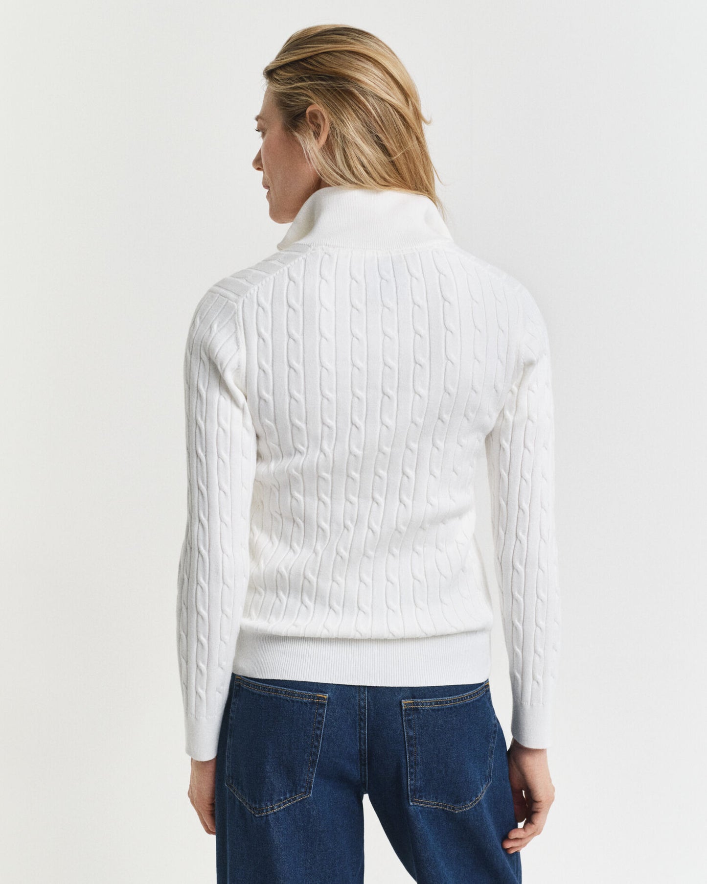 Stretch Cotton Cable Knit Half-Zip Sweater