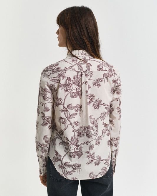 Regular Fit Tree Printed Cotton Voile Shirt