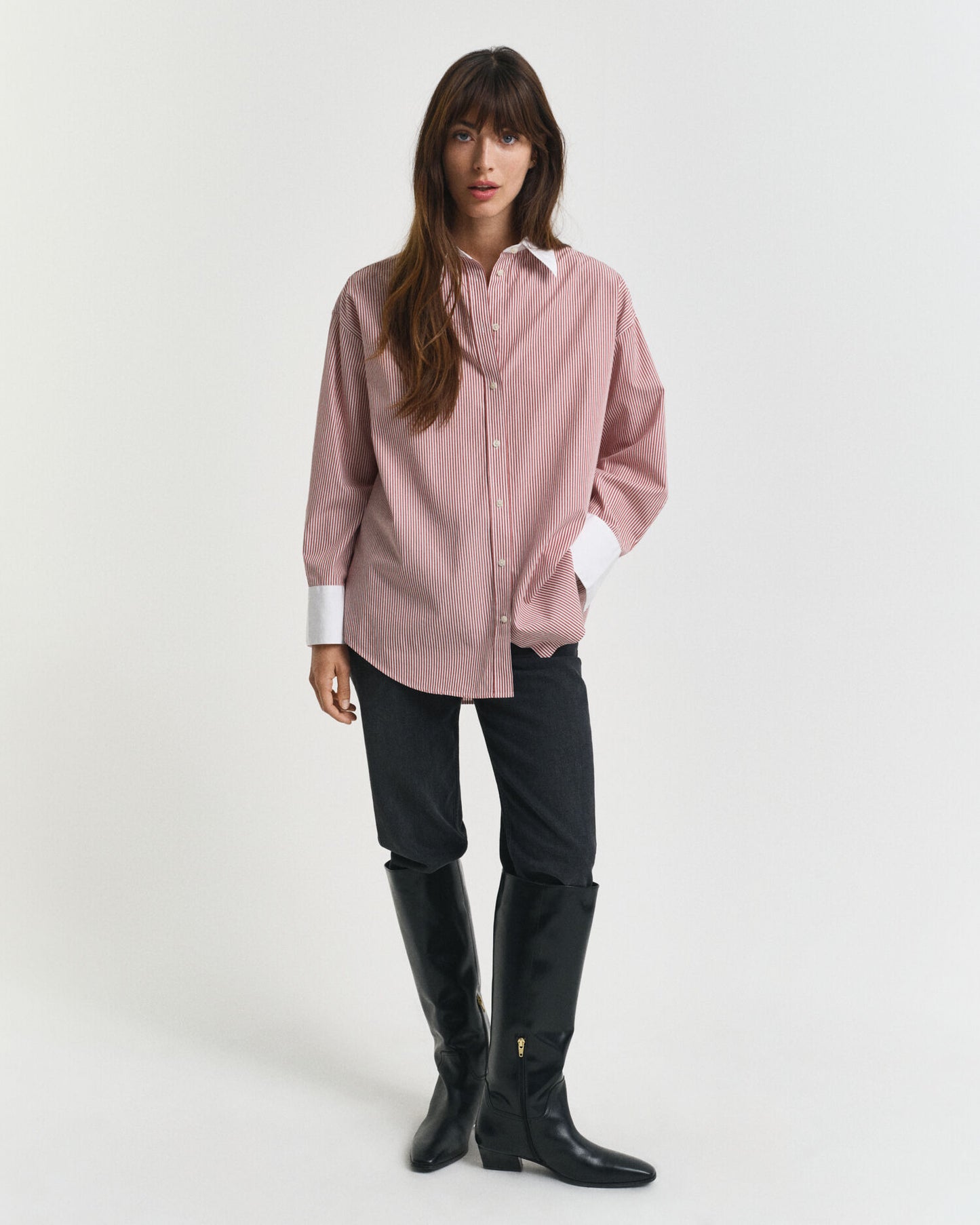 Oversized Contrast Collar Striped Shirt