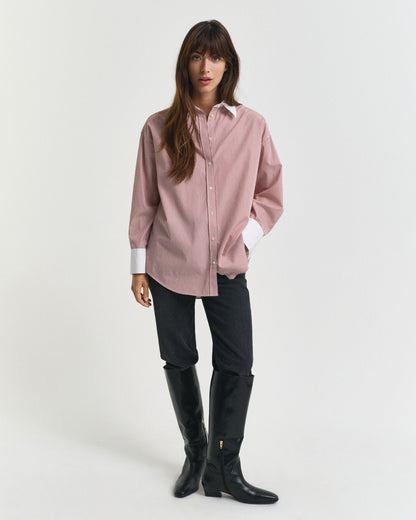 Oversized Contrast Collar Striped Shirt