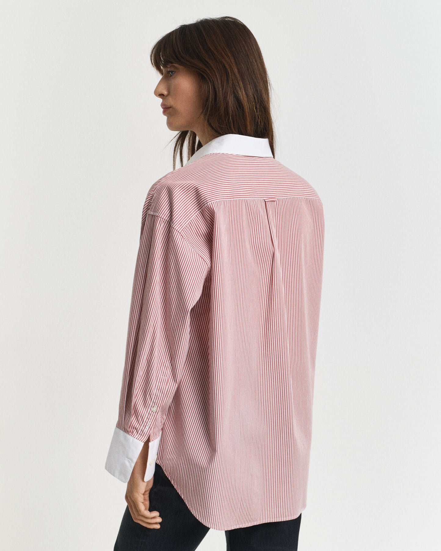 Oversized Contrast Collar Striped Shirt