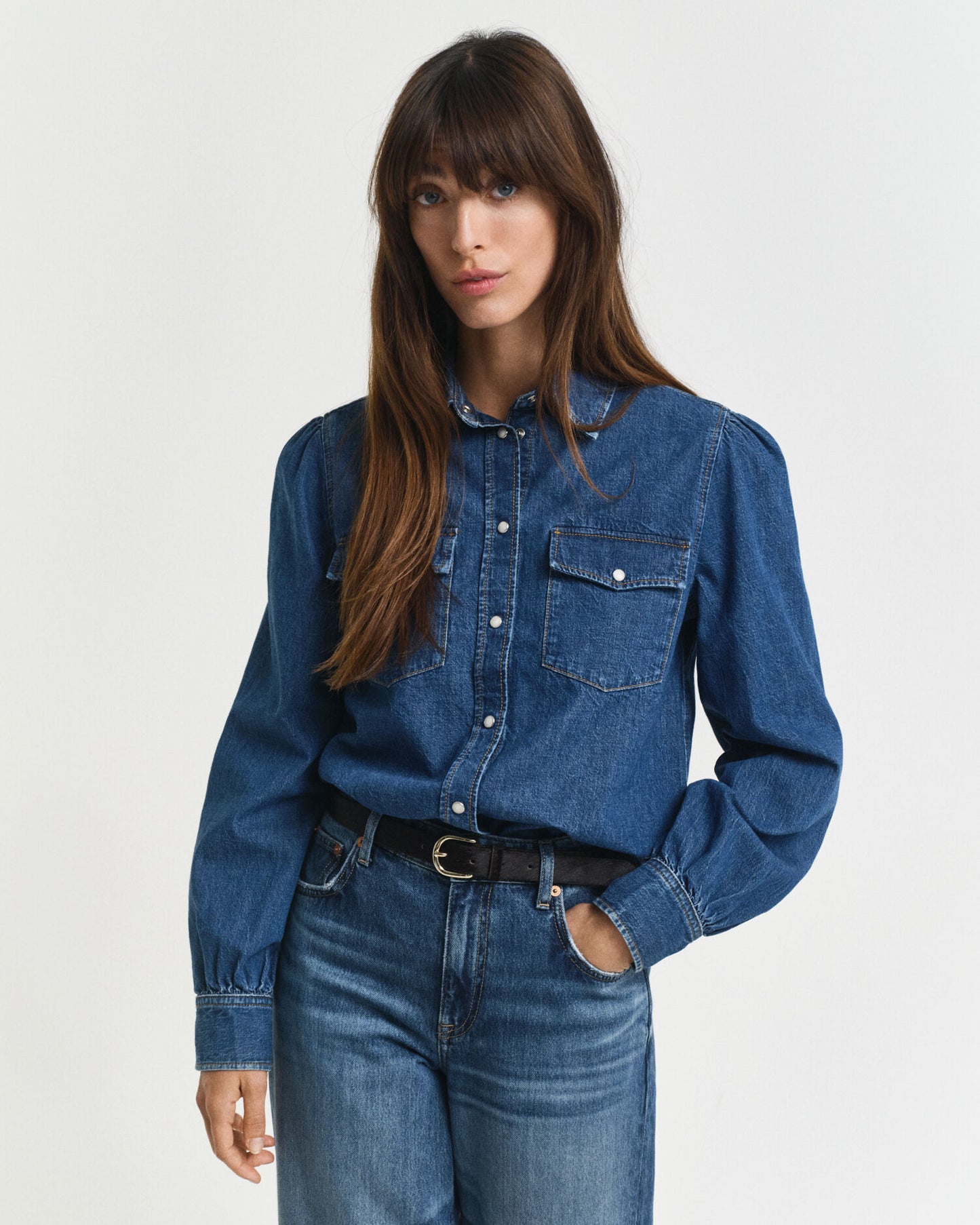 Regular Fit Puff Sleeve Denim Shirt