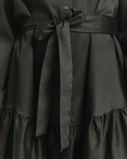 Cotton Satin Long Sleeve Dress