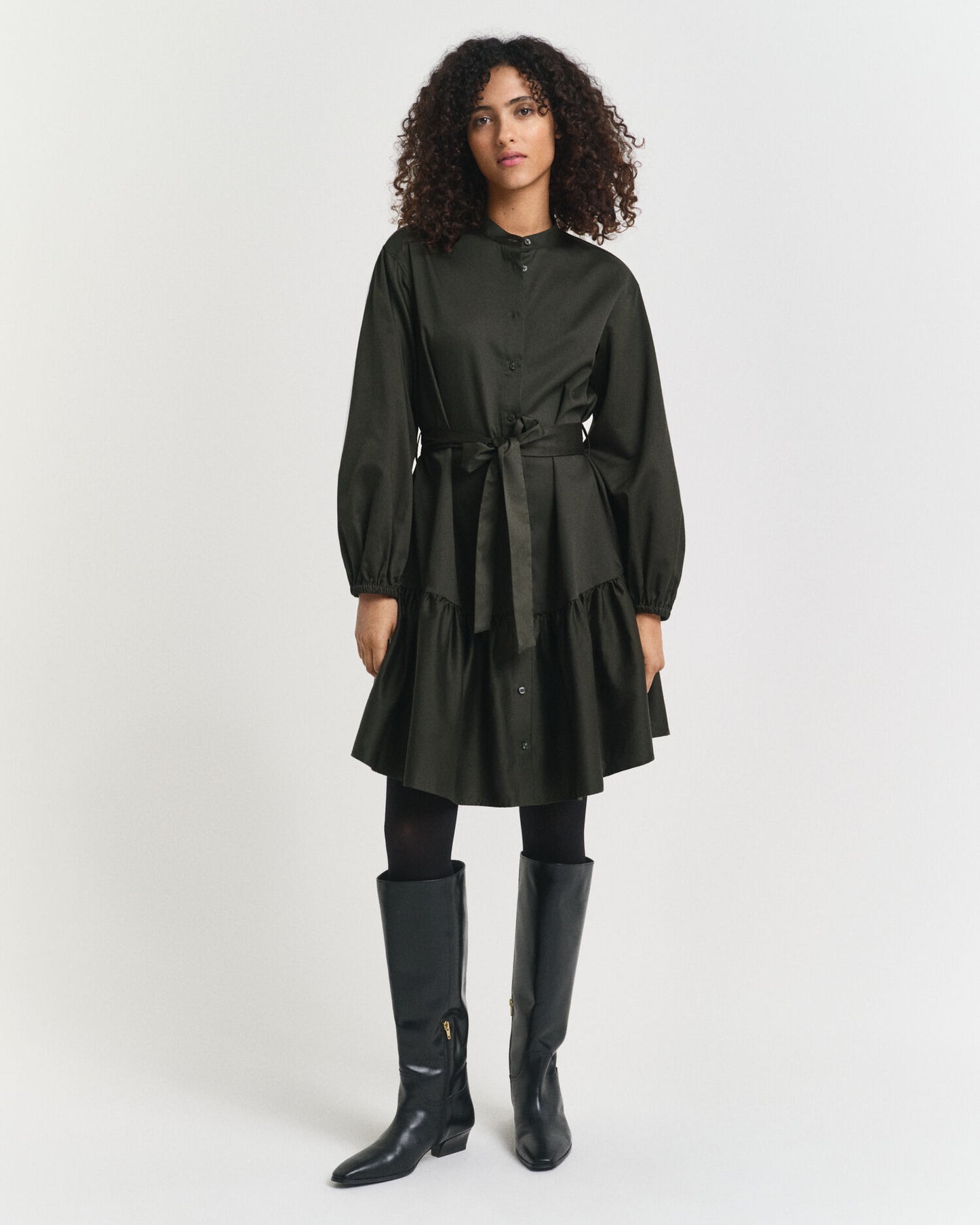 Cotton Satin Long Sleeve Dress