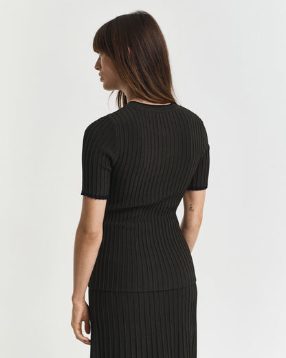 Contrast Ribbed Short Sleeve Sweater