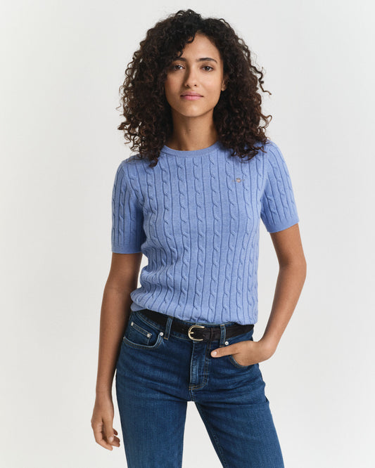 Stretch Cotton Cable Knit Sweater