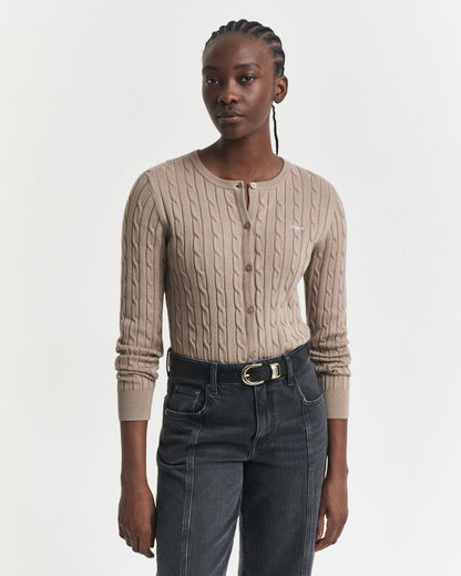 Stretch Cotton Cable Knit Cardigan