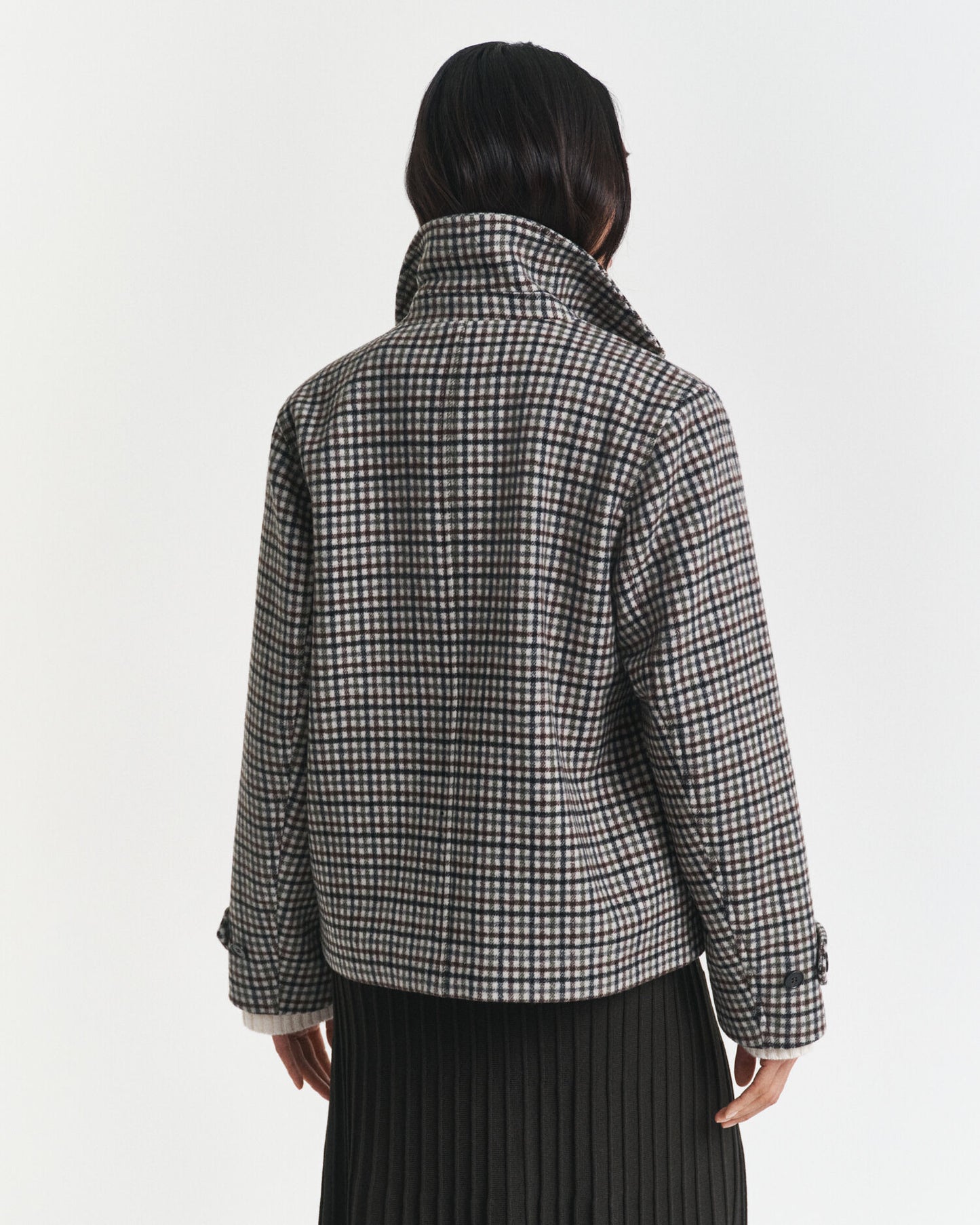 Short Checked Wool Blend Car Coat