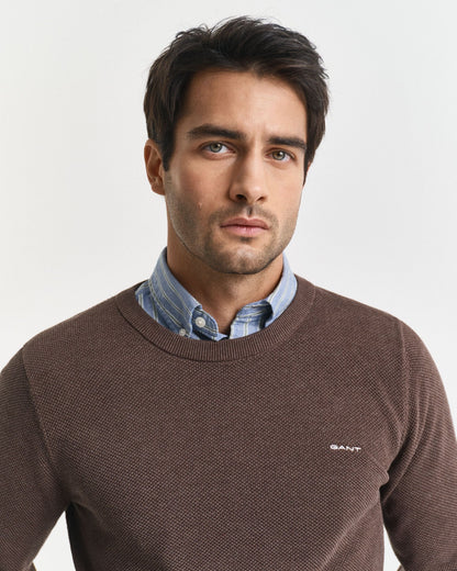 Cotton Piqué Crew Neck Sweater
