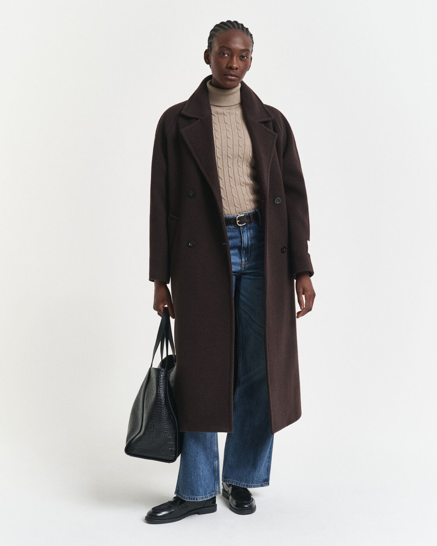 Stretch Cotton Cable Knit Turtleneck Sweater