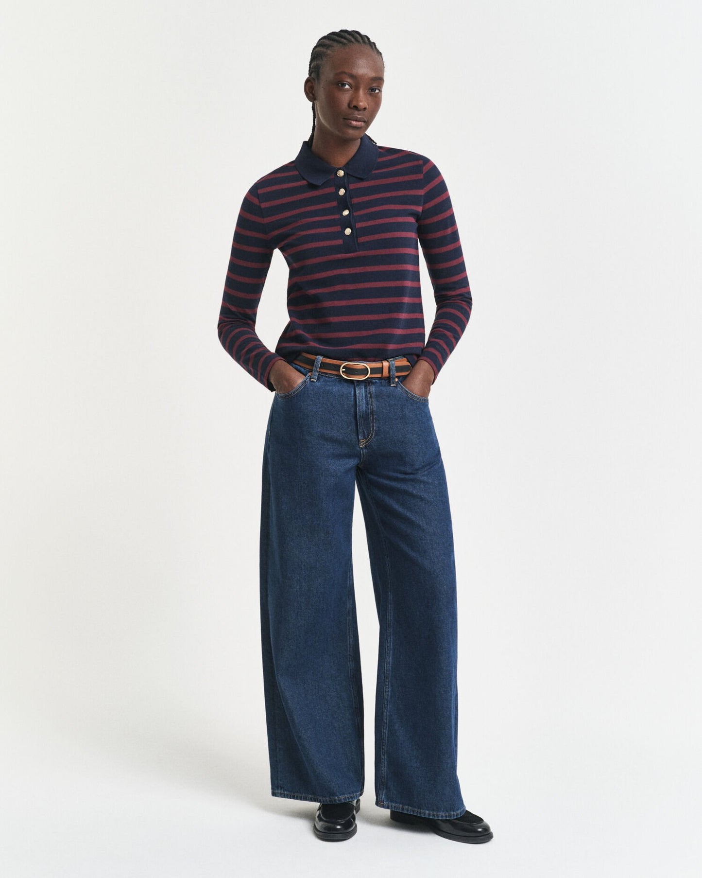 Breton Striped Long Sleeve Piqué Polo Shirt