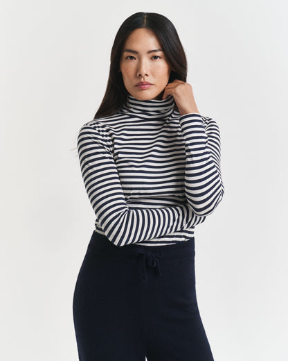 Lightweight Striped Cotton Turtleneck Top