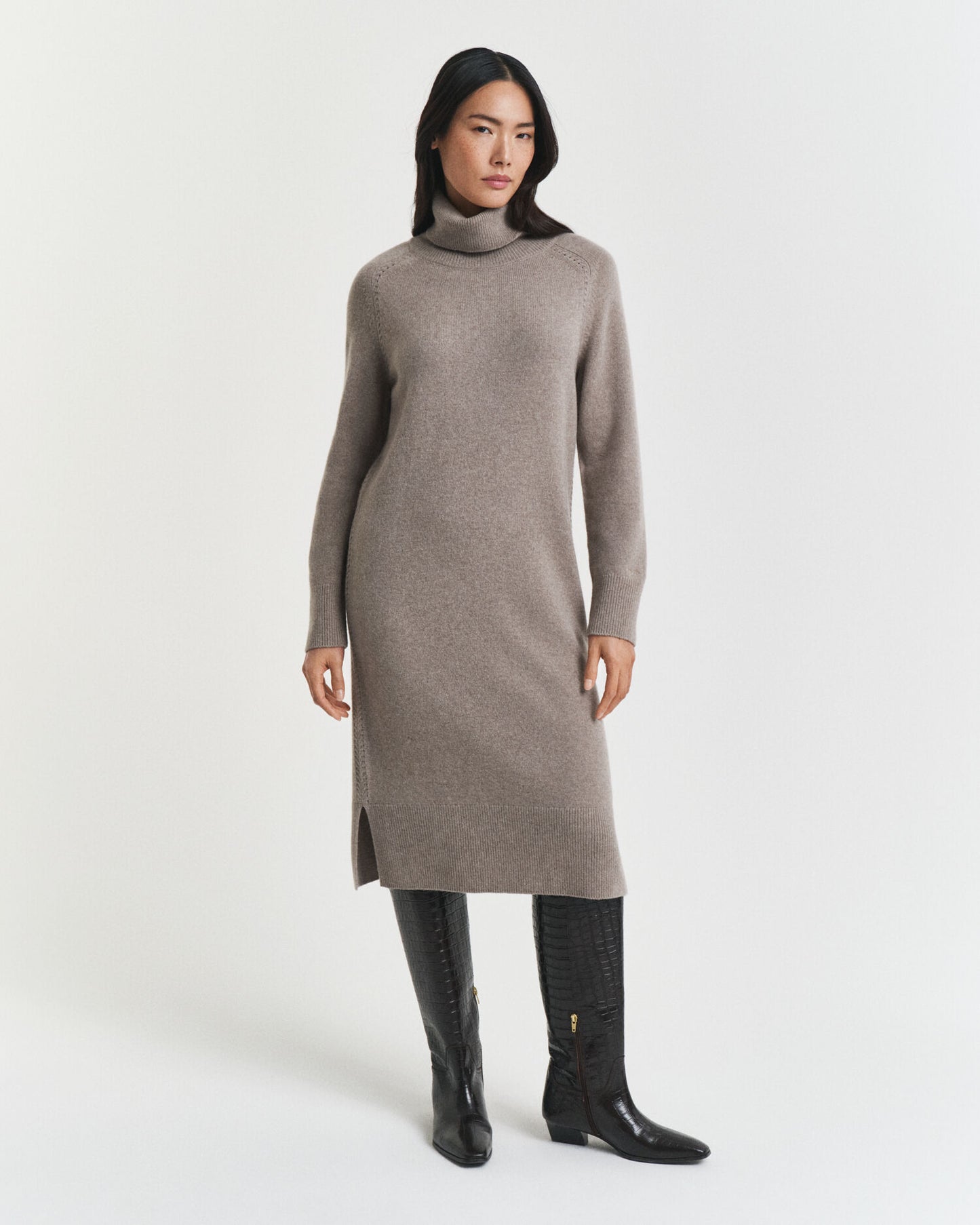 Knit Detail Turtleneck Dress