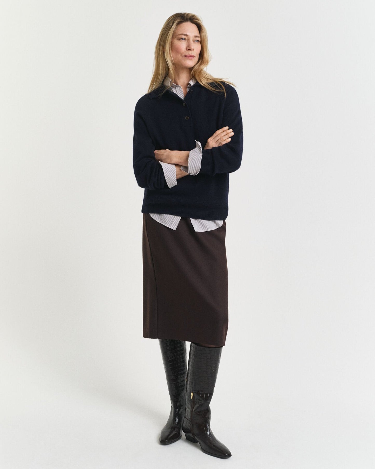 Wool Blend Midi Pencil Skirt