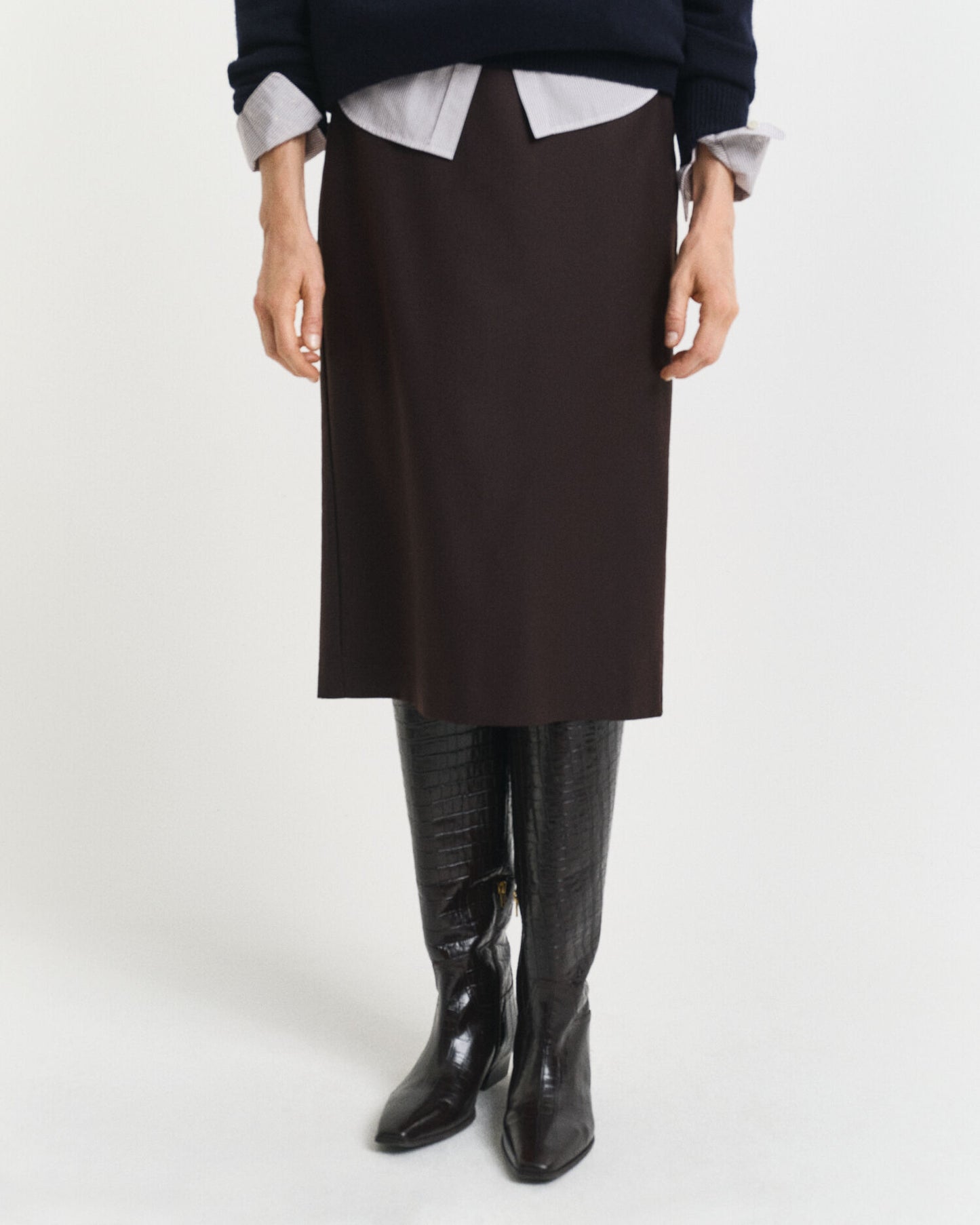 Wool Blend Midi Pencil Skirt