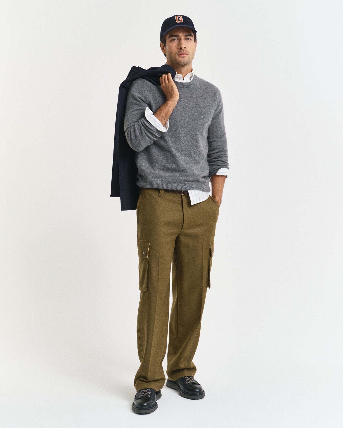 Relaxed Fit Wool Blend Cargo Pants