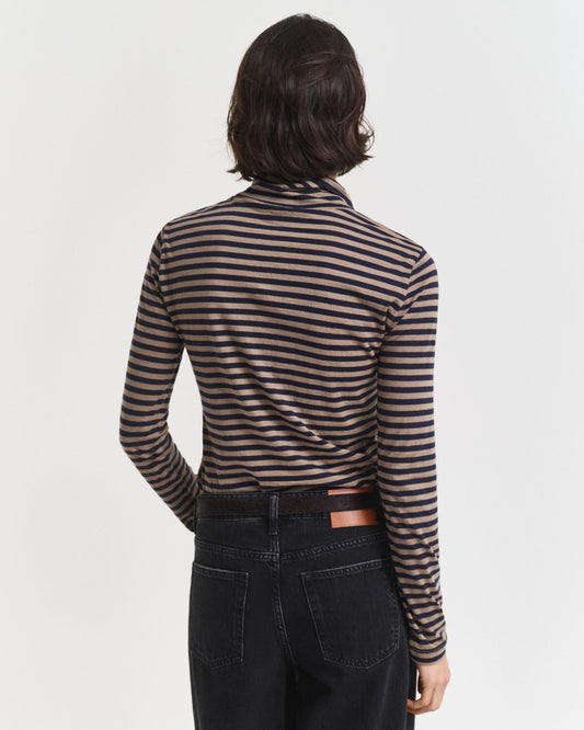 Lightweight Striped Cotton Turtleneck Top