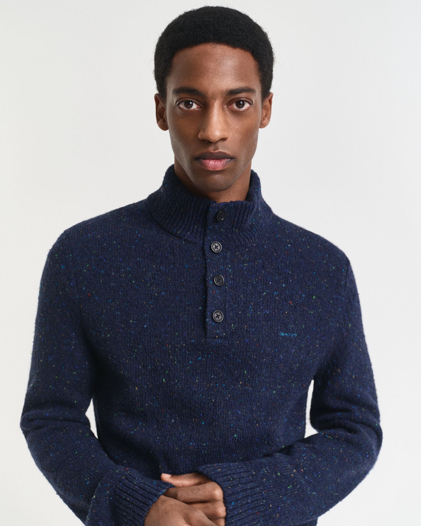 Wool Blend Nepps Half-Buttoned Sweater