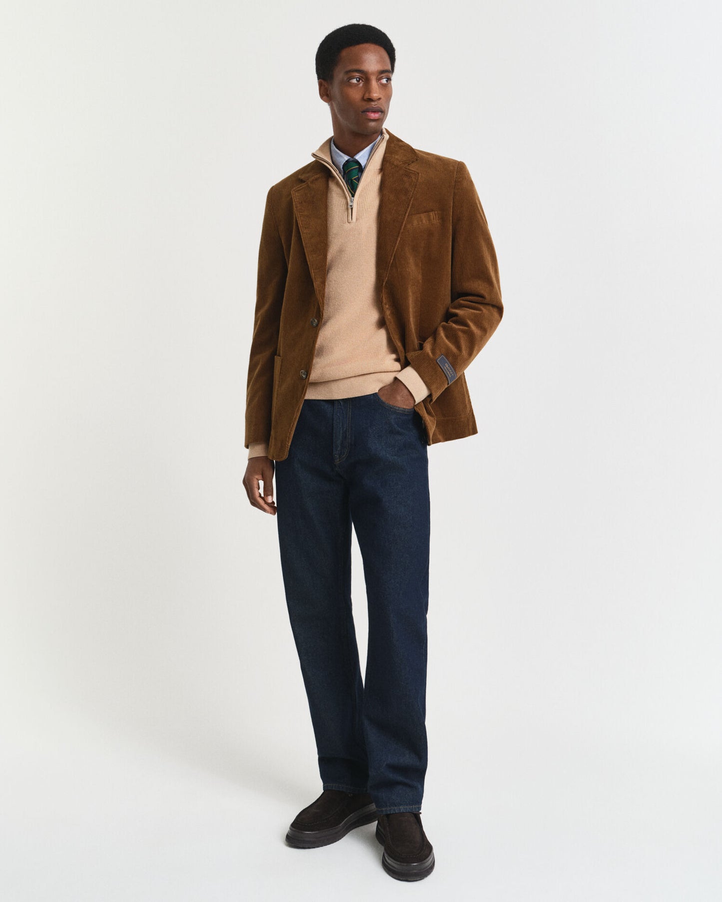 Ribbed Cotton Merino Wool Half-Zip Sweater