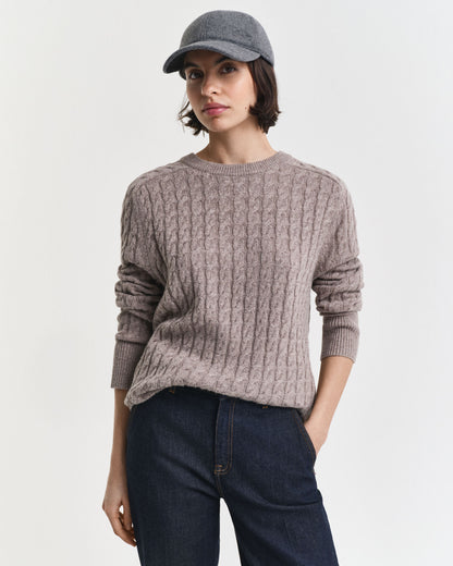 Wool Cable Knit Crew Neck Sweater