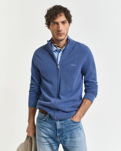 Cotton Piqué Zip Cardigan